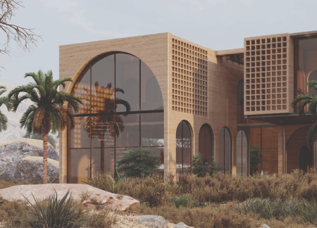 Rammed Earth Construction with Integrated Water Features Enhancing Domestic Comfort