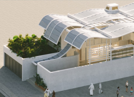 Curved Roof Structure Featuring Lightweight Insulating Panels and Solar Integration in Desert Living