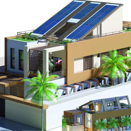 3d Printed Concrete Structure with Integrated Solar Panels and Sustainable Materials in Dubai