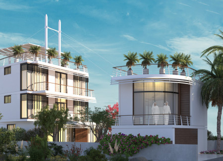 Curvilinear Design with Teak Accents and Solar Panels Nestled in a Central Courtyard