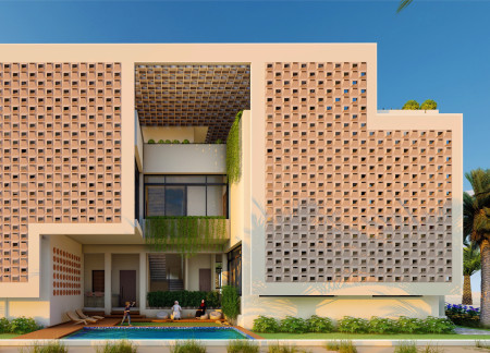 Charred Timber Facade with Breeze Blocks Enhances Privacy in Sustainable Residential Design