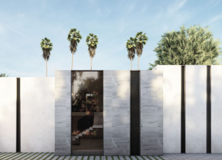 Natural Stone Facade Complemented by Traditional Mashrabiya in a Sustainable Family Residence