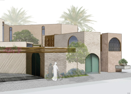 Geometric Patterns and Passive Cooling in a Sustainable Villa Utilizing Local Stone and Recycled Materials