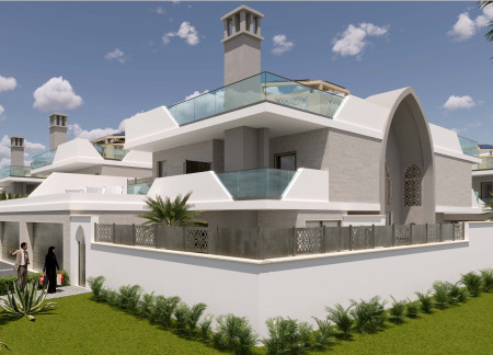 Natural Ventilation Through Arched Travertine Cladding in Contemporary Villas