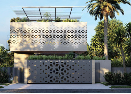 Photovoltaic Concrete and Lattice Screens Create a Sustainable Oasis in Greenery