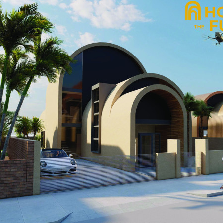 Curved Glass Panels and Sustainable Wood in a Multi-Functional Family Residence