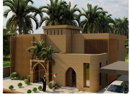 Rammed Earth and Adobe Brick Residence Set Against Sustainable Landscape in Dubai