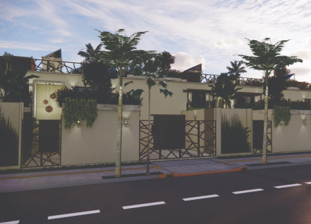 Courtyard-Focused Design Featuring Natural Stone and Photovoltaic Integration in Desert Living