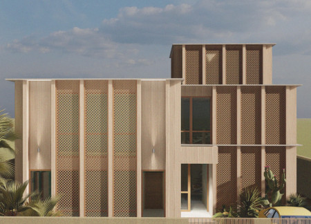 Cross-Laminated Timber Panels and Geometric Patterns Shape Sustainable Living in Desert Environment