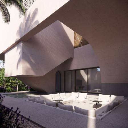 Sustainable Living Embodied in Manufactured Stone and Plaster Clad Courtyard Home