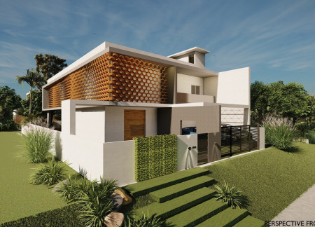 Hexagonal Wooden Facade and Solar Efficiency in a Family-Oriented Sustainable Residence