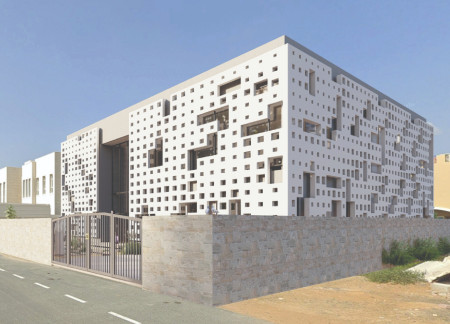 Central Courtyard Surrounded by Perforated Panels and Sustainable Timber Framework in a Mindfulness Residence