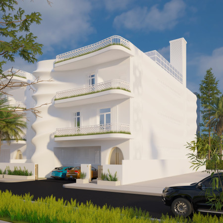 Windcatcher-Enhanced Residence Featuring Sustainable Fiberglass and Palm Wood Elements