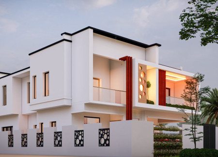 Sustainable Family Residence Featuring Concrete and Glass Integration with Thermal Mass Design