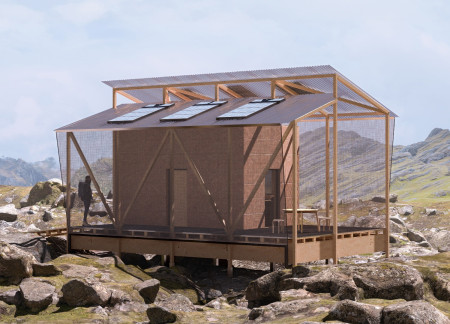 Charred Wooden Shingles and Transparent Mesh Define a Sustainable Mountain Retreat