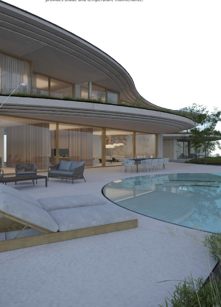 Micro-Cement Facades and Green Roofs in a Modern Desert Residence