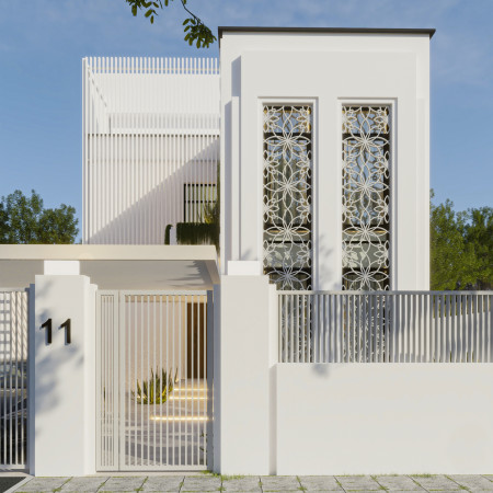 Mashrabiyya Facade Featuring Floral Patterns in an Eco-Friendly Villa Design