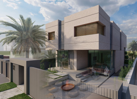 Heat-Repellent Stone and Glass-Fiber Facade Define a Sustainable Family Residence