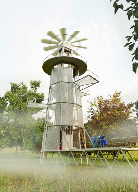 Perforated Metal Structure Integrating Wind Energy with Octagonal Observation Features