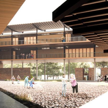 Sustainable Community Living Enriched by Overhanging Roofs and Rattan Furnishings