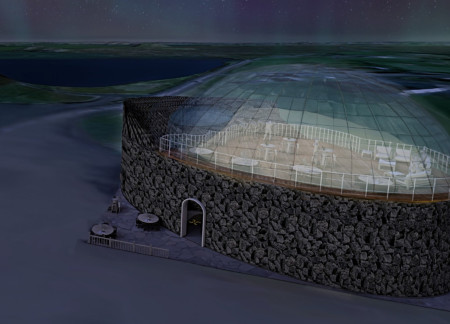 Basalt Clad Sanctuary with Retractable Glass Dome Integrating Community Wellness and Natural Landscape