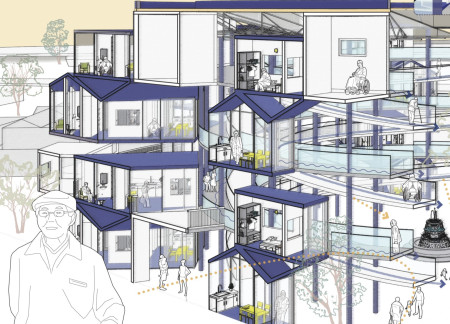 Spiral Ramp and Colorful Glass Panels Enrich Community Living in Sustainable Timber Housing