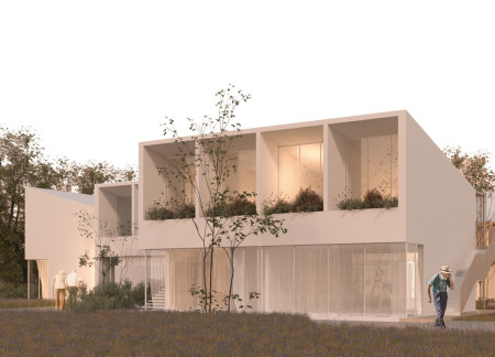 Charred Wooden Shingles Create Inviting Harmony in Modular Senior Living Spaces