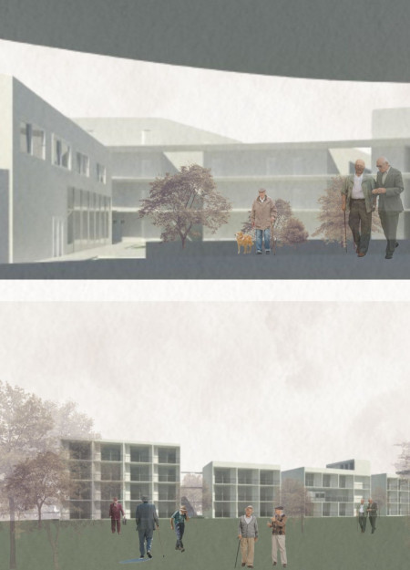 Charred Wood Facades Harmonize with Green Roofs in a Senior Living Environment