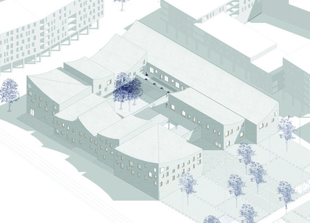 Curved Facades of Charred Wood Shingles and Natural Light in a Senior Housing Community