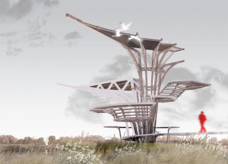 Feather-Inspired Structure with Oak Cladding Embracing Sustainable Community Engagement