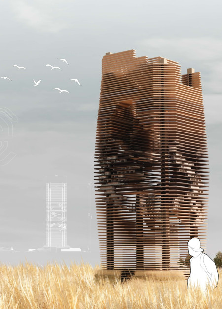 Charred Wooden Shingles and Organic Forms in a Community-Centered Space