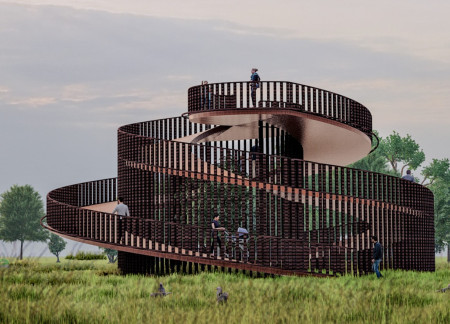 Spiral Observation Tower Crafted from Sustainable Wood with Panoramic Views
