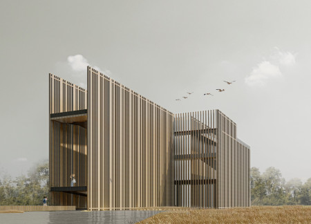 Charred Wooden Facade Enhances Vertical Observation Tower Within a Natural Landscape