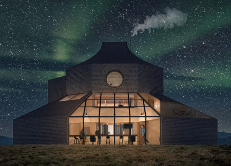 Octagonal Sanctuary Crafted with Cross-Laminated Timber and Charred Shingles in Icelandic Landscape