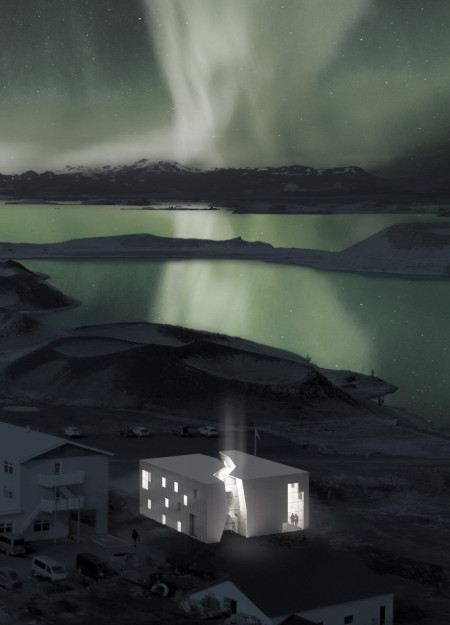 Geological Fissures in Transparent Glass and Local Stone for Multi-Functional Gathering Space