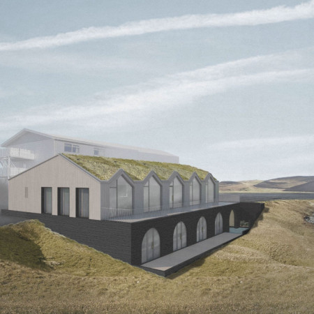 Geothermal Spa Nestled Within Volcanic Landscape Featuring Cross-Laminated Timber and Green Roofing