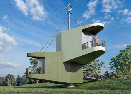 Suspended Structure Featuring Galvanized Steel and Kingspan Panels for Sustainable Living