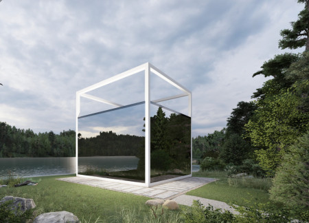 Reflective Glass and Reinforced Concrete Unite in a Compact Residential Habitat