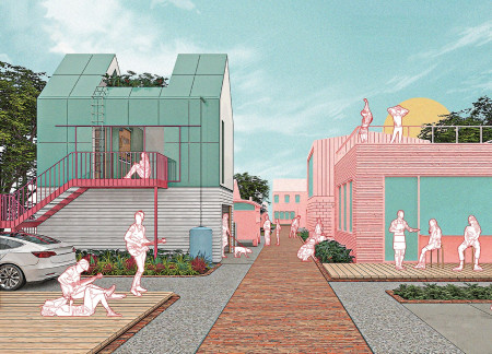 Solar-Panel-Faced Units Featuring Elevated Gabled Roofs and Flexible Living Spaces