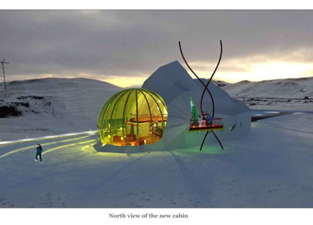 Spherical Glass Bubble Designed with Reinforced Concrete and Geothermal Heating in Icelandic Landscape