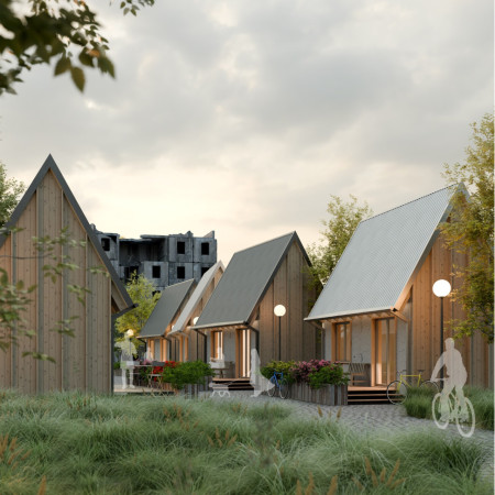 Charred Wooden Shingles and Timber Framing Reshape Community Living in a Revitalized Urban Environment