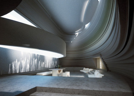 Light-Infused Living Space with 3d-Printed Elements and Natural Stone Accents