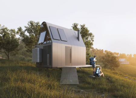 Prefabricated Structure Enhanced by Solar Panels and Plywood Interior Emphasizing Modular Living