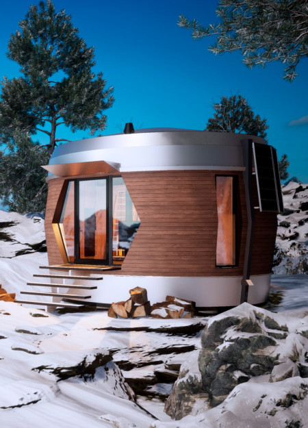 Cylindrical Shelters Featuring Sustainable Wood Cladding and Efficient Solar Integration