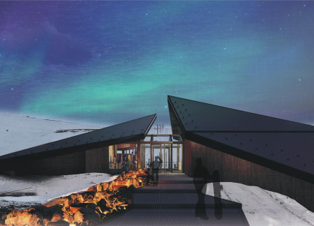 Charred Wood and Corten Steel Cabin Nestled in Volcanic Terrain for Year-Round Recreation