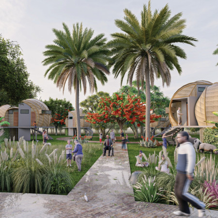 Modular Living Units with Jambo Timber and Water Reed Roofing for Sustainable Community Development