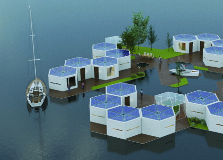 Hexagonal Structures Made from Recycled Plastics Blending with Natural Wood in Sustainable Coastal Living