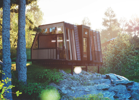 Plantable Facade and Rainwater Harvesting in a Compact Steel and Laminated Wood Residence