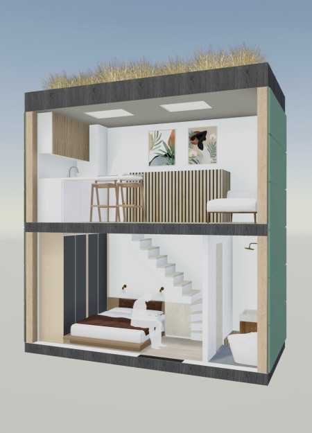 Cross-Laminated Timber Microhome with Integrated Green Roof Solutions
