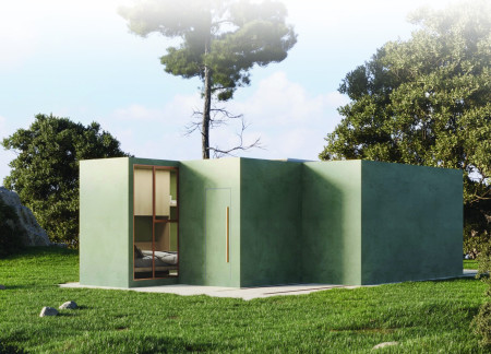 Movable Structures with Solar Panels and Natural Wood Finishes for Compact Living